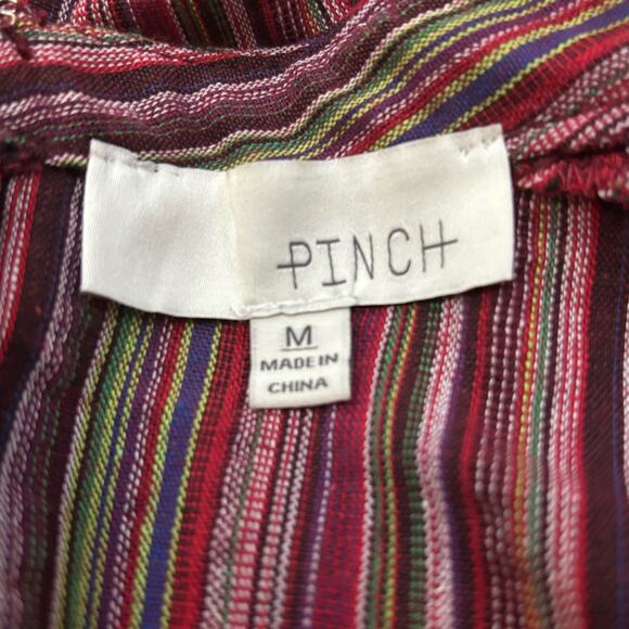 Pinch Red Striped Flutter Sleeve Fit & Flare Smocked Waist V Neck Dress Medium - Picture 3 of 6